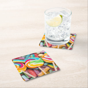 sweet candies square paper coaster