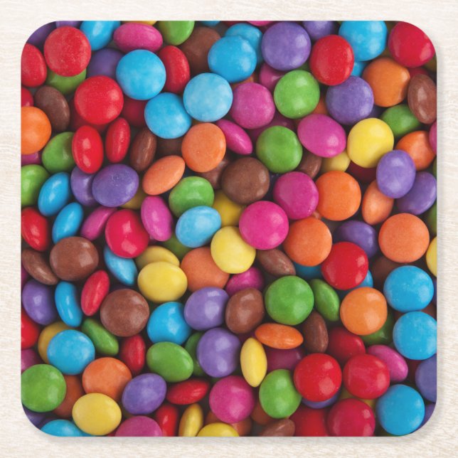 Sweet candies square paper coaster (Front)