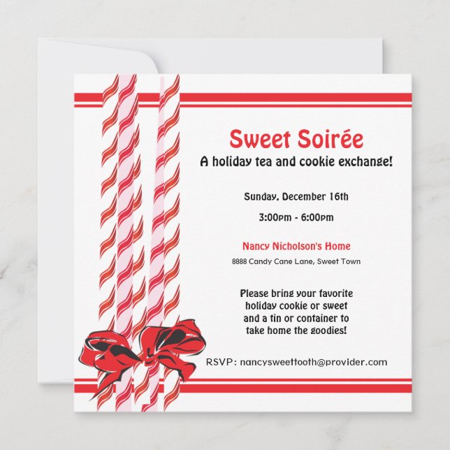 Sweet Candy Cane Holiday Party Invitation (Front)