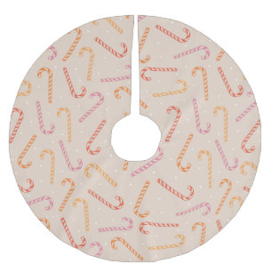 Sweet candy cane pattern brushed polyester tree skirt