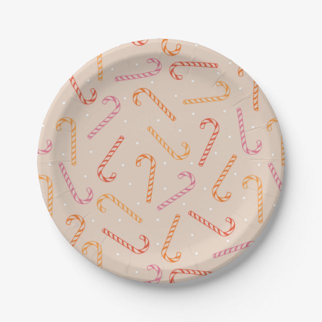 Sweet candy cane pattern paper plate (Front)