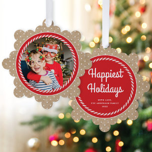 Sweet Candy Cane Photo Christmas Holiday  Tree Decoration Card