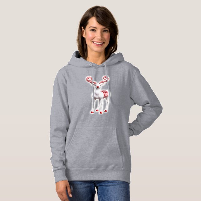 Sweet Candy Cane Reindeer Hoodie (Front Full)