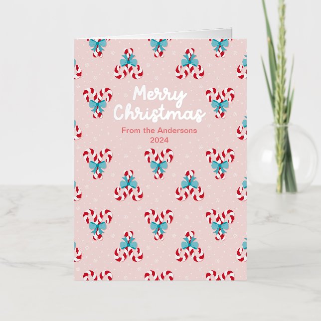 Sweet Candy Canes and Bows Christmas Foil Holiday Card (Front)