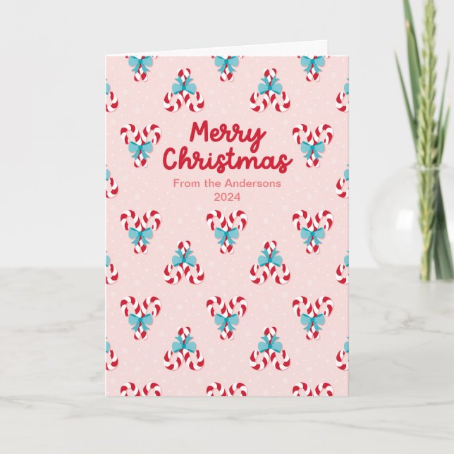 Sweet Candy Canes and Bows Christmas Holiday Card (Front)