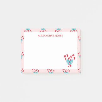 Sweet Candy Canes and Bows Christmas Pattern Post-it Notes