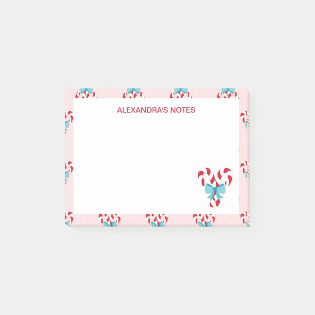 Sweet Candy Canes and Bows Christmas Pattern Post-it Notes (Front)