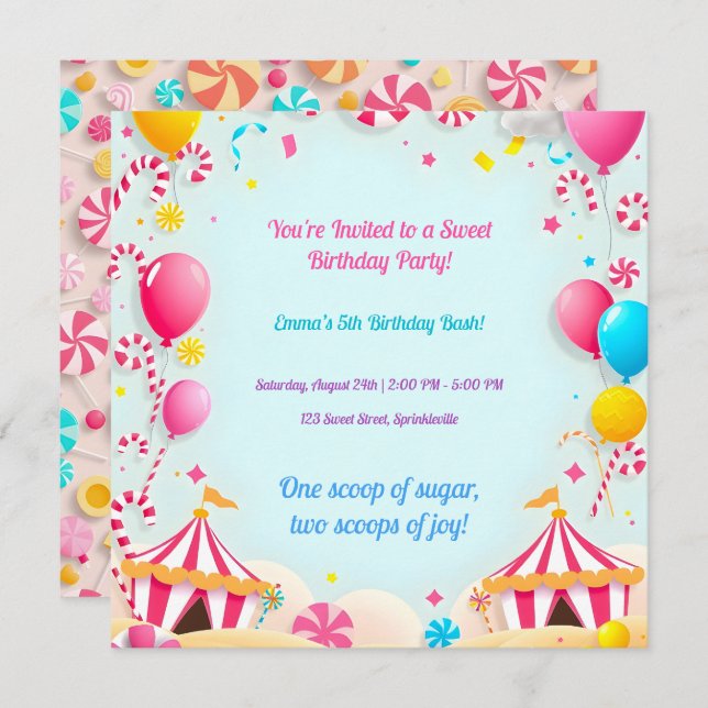 Sweet Candy Carnival Birthday Party Invitation (Front/Back)