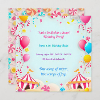 Sweet Candy Carnival Birthday Party Invitation