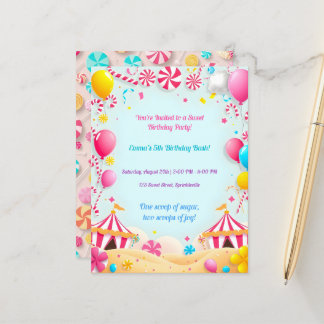 Sweet Candy Carnival Birthday Party Invitation Postcard