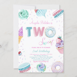 Sweet Candy Celebration 2nd Birthday Invitation