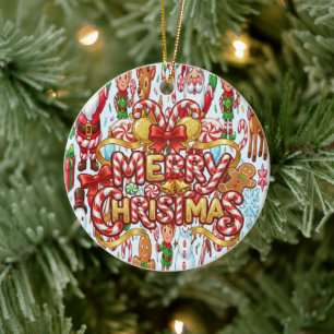 Sweet Candy Christmas Treats Gingerbread Man Ceramic Ornament