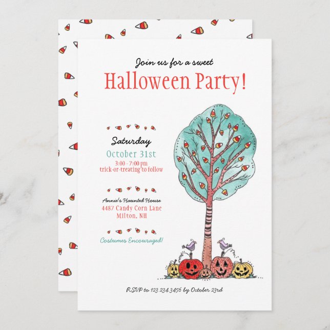 Sweet Candy Corn Halloween Party Kids Invitation (Front/Back)