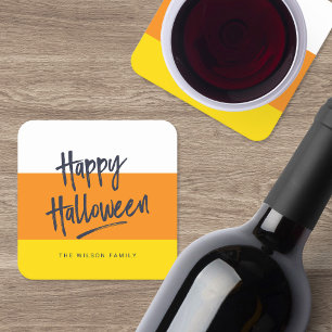 Sweet Candy Corn Happy Halloween Square Paper Coaster