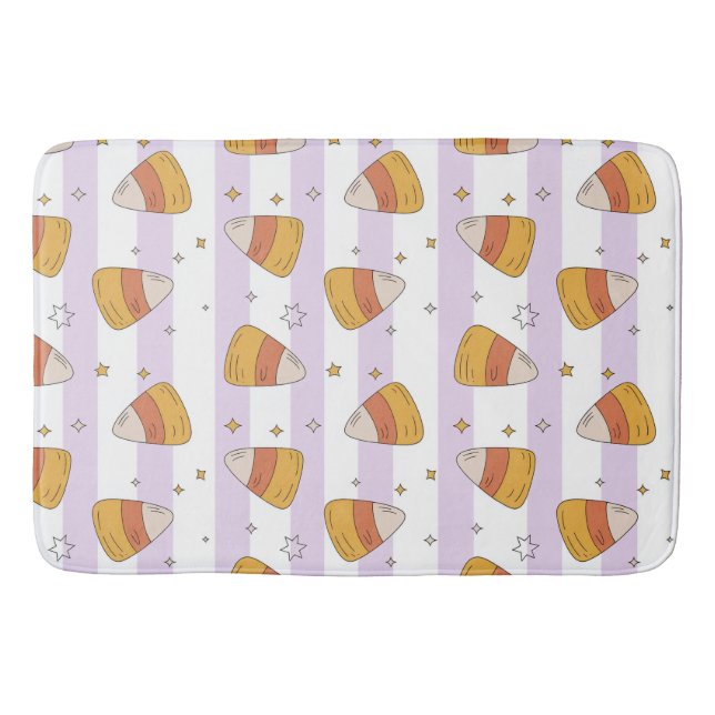 Sweet Candy Corn & Stars Halloween Pattern Bath Mat (Front)