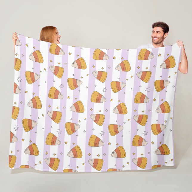 Sweet Candy Corn & Stars Halloween Pattern Fleece Blanket (In Situ)