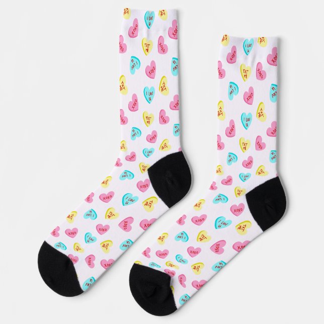 Sweet Candy Hearts Valentines Day Socks (Left)