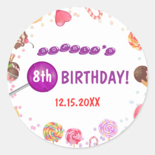 Sweet Candy Land Birthday Ice Cream Doughnut Party Classic Round Sticker