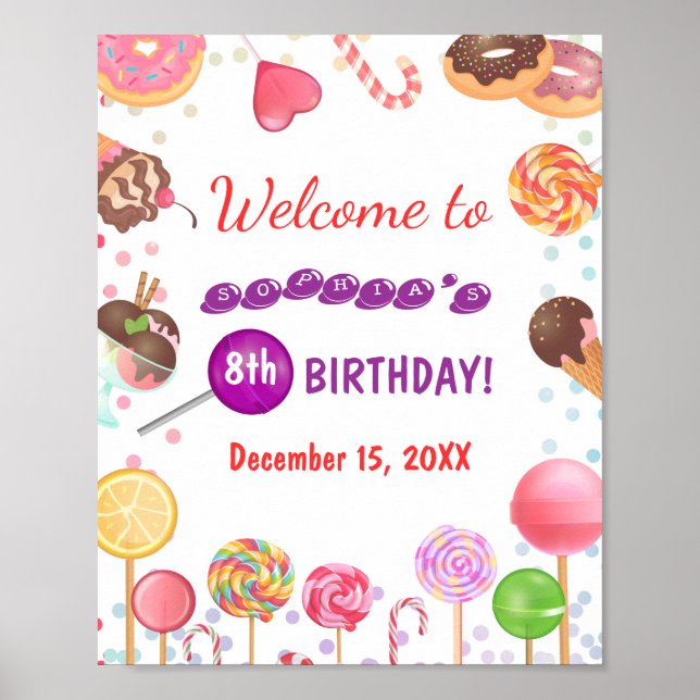 Sweet Candy Land Birthday Ice Cream Doughnut Welco Poster (Front)