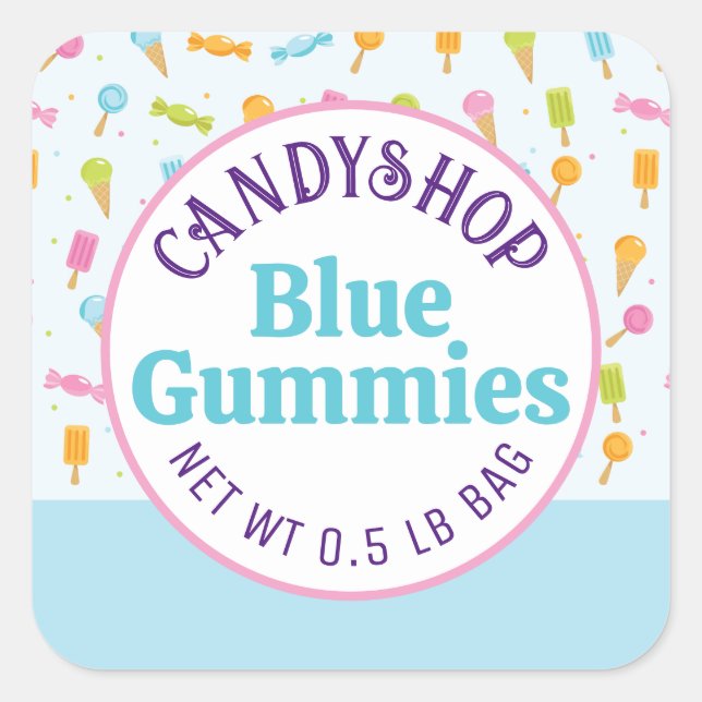 Sweet Candy Shop Ice Cream Blue Sticker Label (Front)