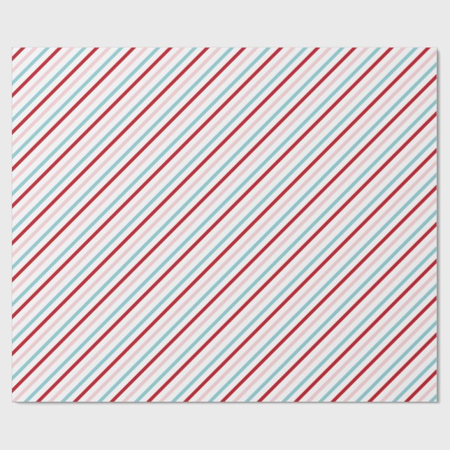 Sweet Candy Stripe Red Pink Blue Holiday/Bday  Wrapping Paper (Flat)