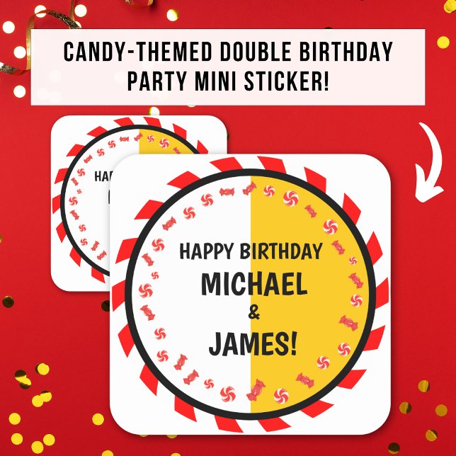 Sweet Candy Theme Double Birthday Celebration Square Sticker (Creator Uploaded)
