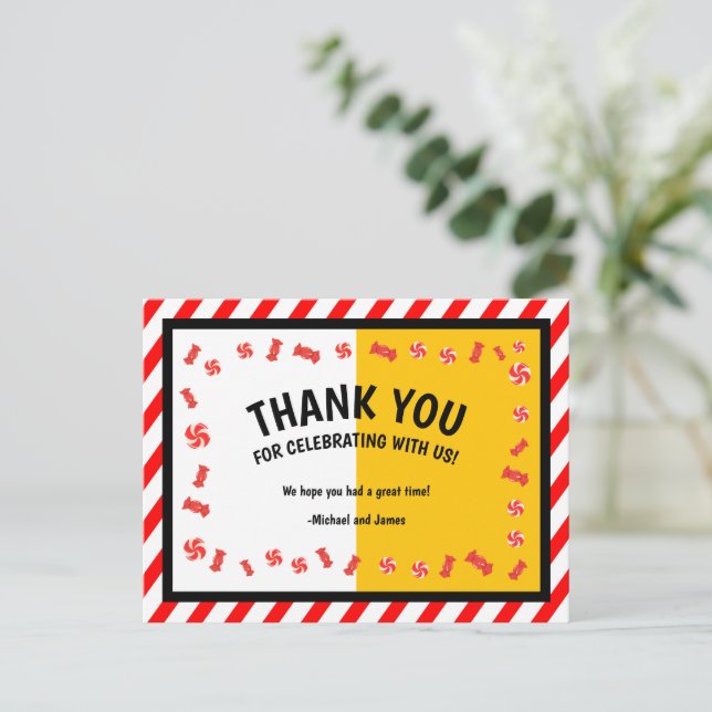 Sweet Candy Theme Kids Double Birthday Thank You Postcard (Standing Front)