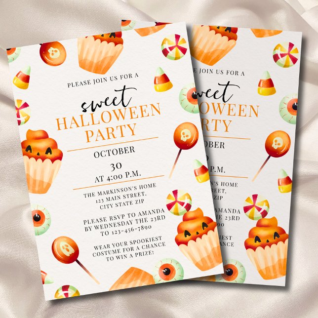 Sweet Candy Watercolor Halloween Party Invitation (Creator Uploaded)