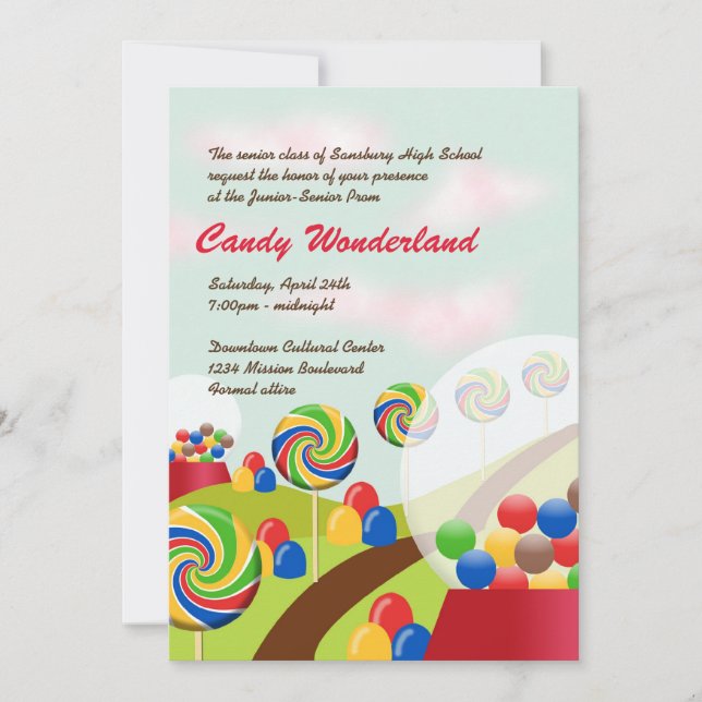 Sweet candy wonderland junior senior prom formal invitation (Front)