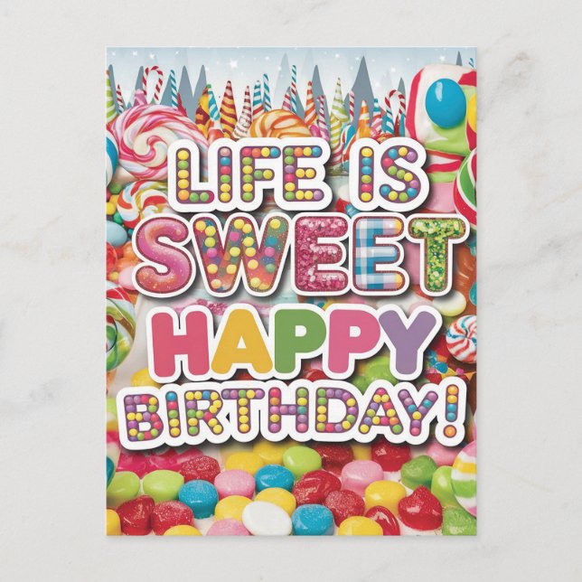 Sweet Candyland Birthday Design – Fun & Colorful  Postcard (Front)