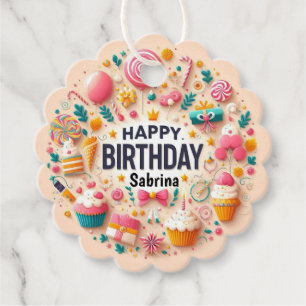Sweet Candyland Cupcake & Lollipop Happy Birthday Favour Tags