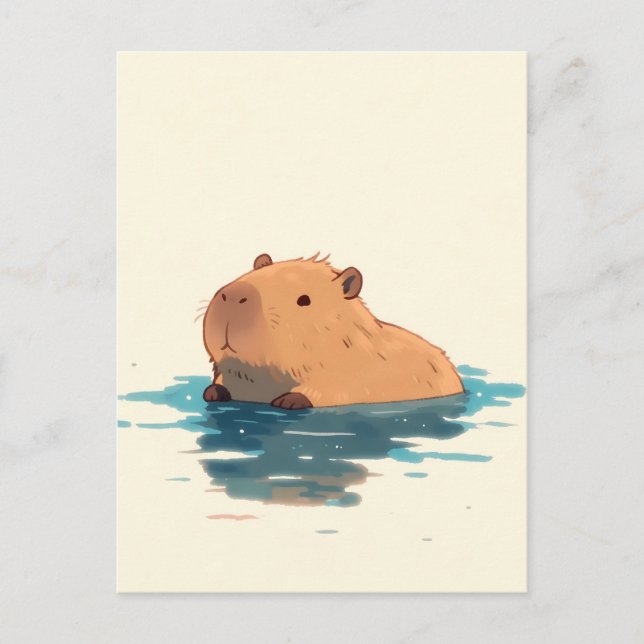 Sweet Capybara Floating in Blue Water Postcard (Front)