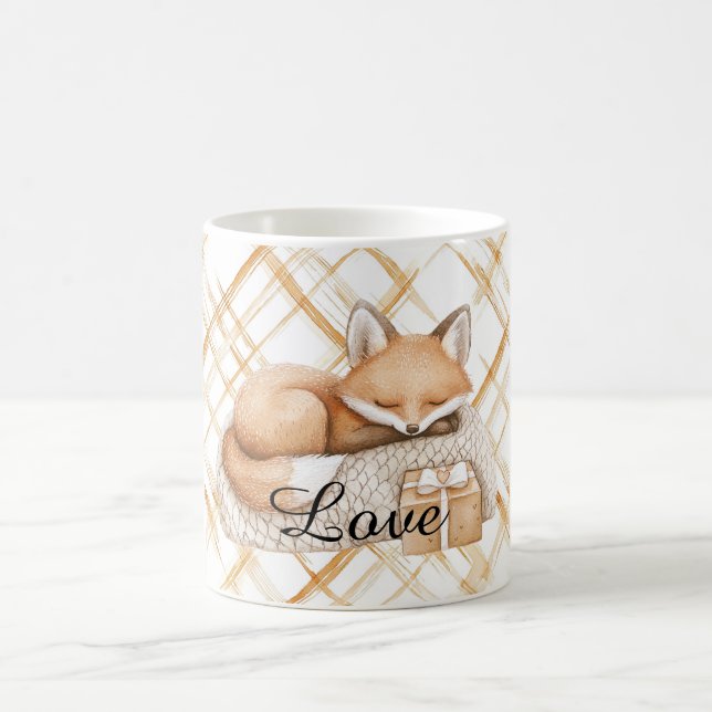 Sweet Caramel Peach Cream Fox Hearts Love Coffee Mug (Center)