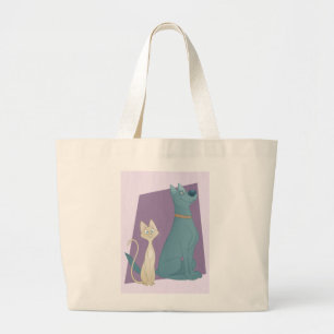 Sweet Cartoon Dog & Cat Large Tote Bag