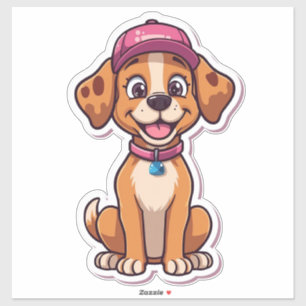 Sweet Cartoon Dog – Happy Puppy in Cap Sticker