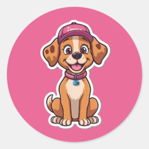 Sweet Cartoon Dog – Happy Puppy in Cap Sticker