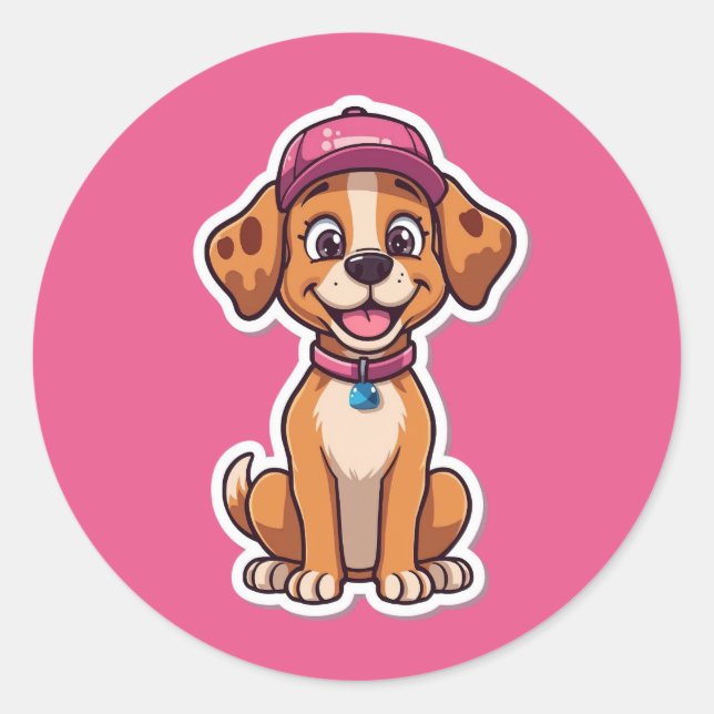 Sweet Cartoon Dog – Happy Puppy in Cap Sticker (Front)