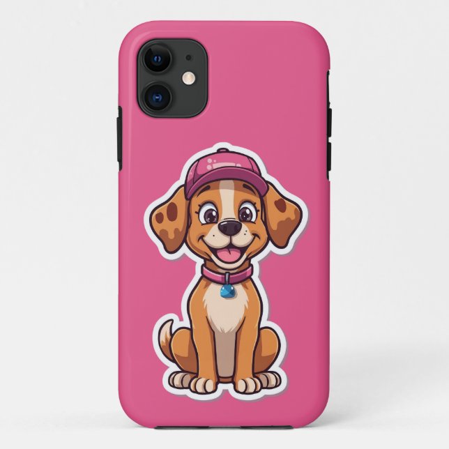Sweet Cartoon Dog – Happy Puppy in Cap Sticker Case-Mate iPhone Case (Back)