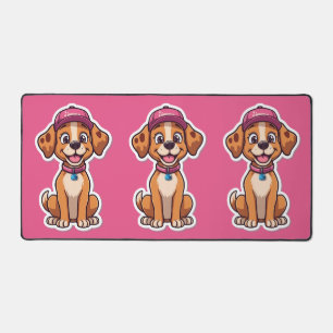 Sweet Cartoon Dog – Happy Puppy in Cap Sticker Desk Mat
