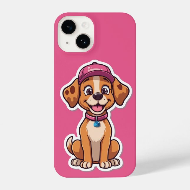 Sweet Cartoon Dog – Happy Puppy in Cap Sticker iPhone Case (Back)