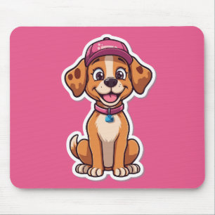 Sweet Cartoon Dog – Happy Puppy in Cap Sticker Mouse Pad
