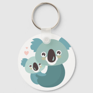Sweet cartoon koala mother and baby hugging key ring