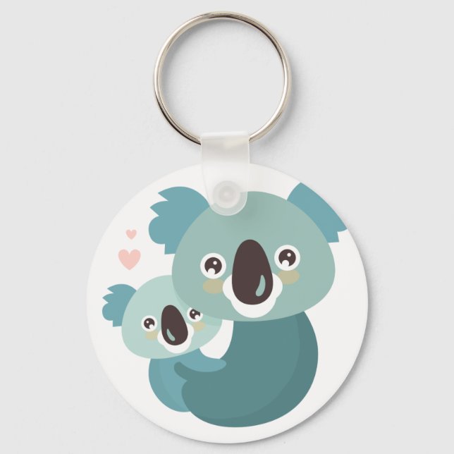 Sweet cartoon koala mother and baby hugging key ring (Front)