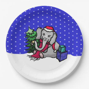 Sweet Cartoon Xmas Elephant in the Snow Paper Plate