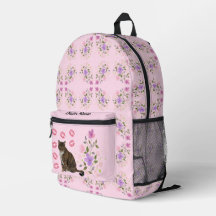 Sweet Cat and Flowers Pink Backpack