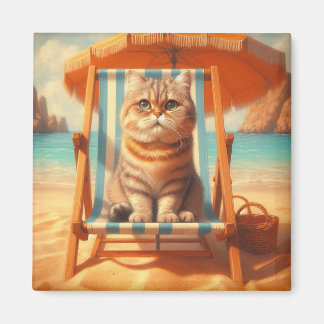 Sweet cat by the sea, cat lover gift magnet