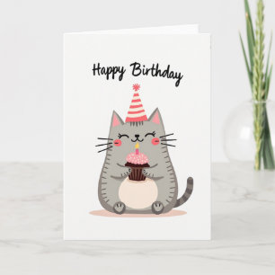 Sweet Cat Cupcake Birthday Card