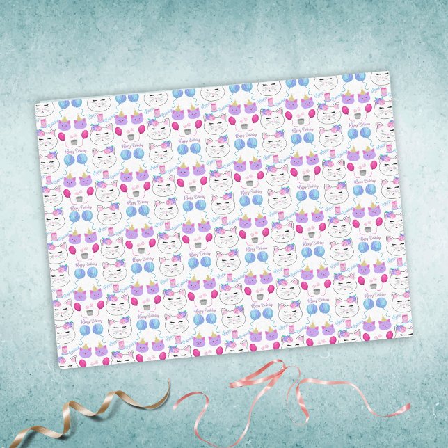 Sweet Cat Faces Happy Birthday Celebration  Tissue Paper (Creator Uploaded)