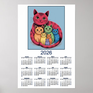 Sweet Cat Family 2026 Calendar of Cats Poster