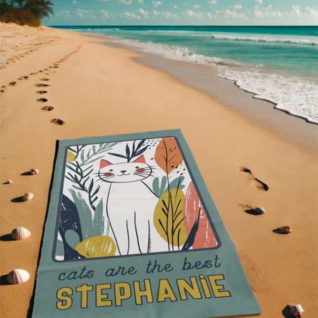 Sweet Cat Illustration Personalised Beach Towel (Creator Uploaded)